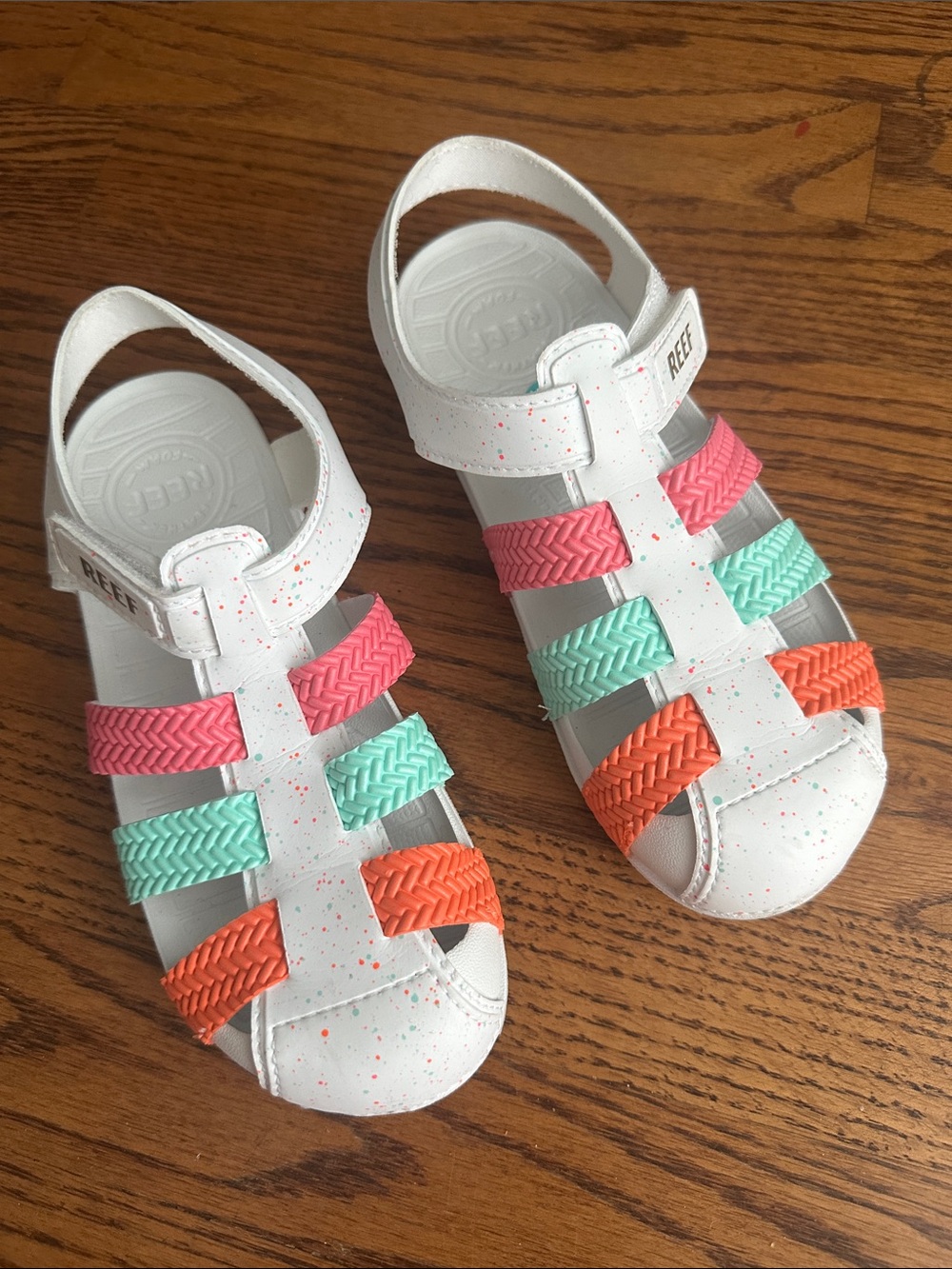 Reef Kids White Sandals with Pink, Mint and Orange Straps
